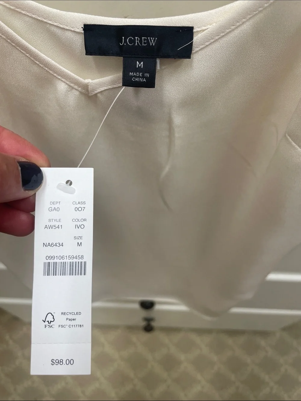 J. Crew Satin V-Neck Spaghetti Strap Tank - Cream
